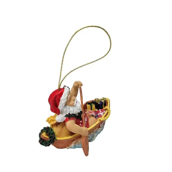 Hawaiian Santa Claus Rowing Canoe Christmas Ornament Festive Tree Décor Hand-Pai - Picture 3 of 15